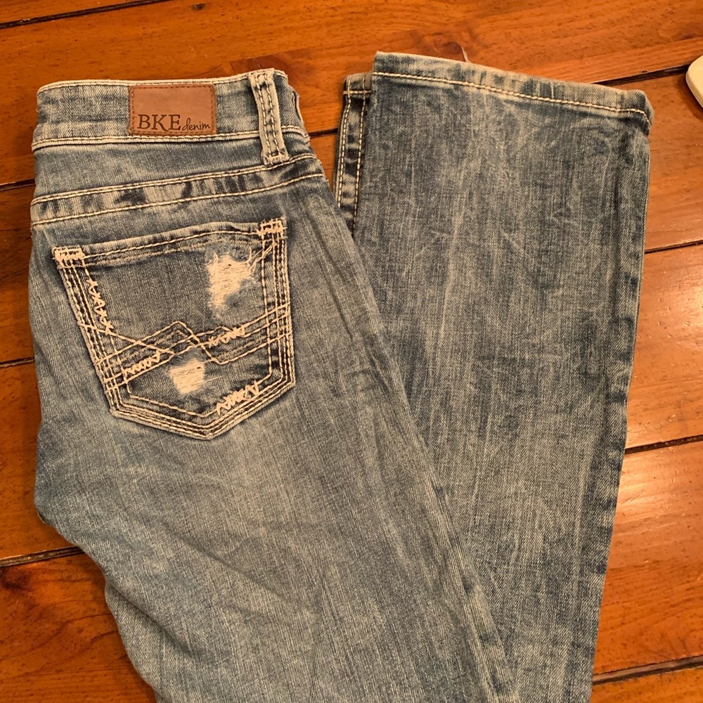 BKE Stella low rise distressed bootcut